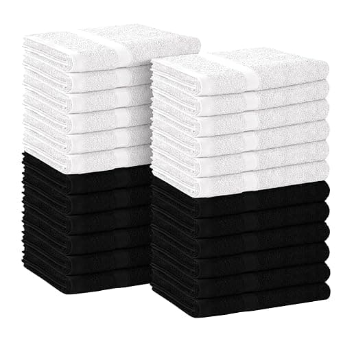 Avalon Towels Salon Towel - Black and White Hand Towels Bulk Pack of 24 - 100% Cotton Absorbent Spa, Facial & Gym Towel for Working Out - 16x27 Inches (Not Bleach Proof) - Image 1