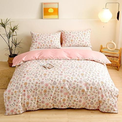 VOGIAY Housse de Couette 140x200 Motif de Bouquets de Fleurs Rose Parure de Lit Botanique Fermeture Éclair - Linge de Lit 1 Personne Adulte avec Taie d'oreiller 65x65 cm - Image 1