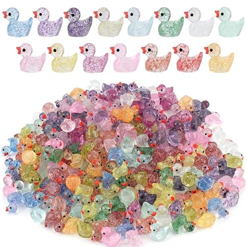 240pcs Mini Glitter Ducks - Colorful Tiny Small Little Resin Ducks for Dollhouse, Fairy Garden, Landscape, Aquarium Decorations - Image 1