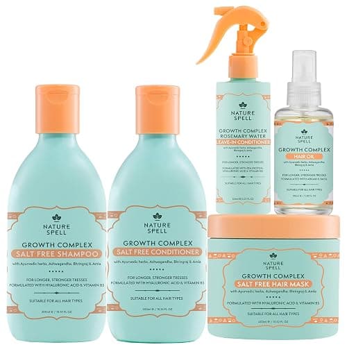 Nature Spell Growth Complex Set for Hair Growth, Includes Shampoo, Conditioner, Hair Mask, Rosemary Leave-In Conditioner and Oil, Vegan, Pack of 5 - Image 1