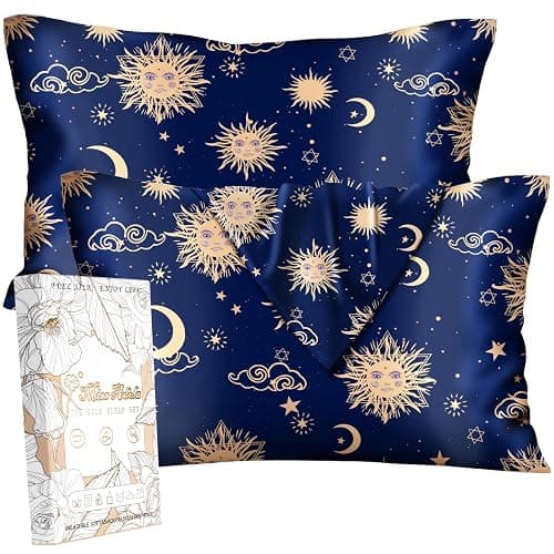 Miss Adola Silk Pillowcase 2 Pack - Cute Pillow Cases 20" x 26" Standard Size Set of 2 for Hair and Skin Smooth Soft Breathable with Hidden Zipper Cooling Pillow Covers for Sleeping, Sun Moon Sign - Image 1