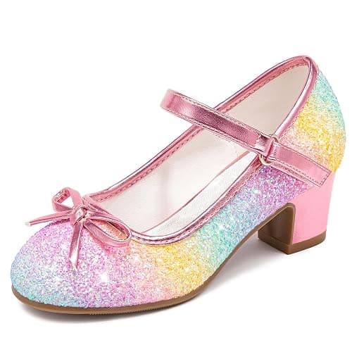 Osinnme Girls Dress Shoes Princess Shoes Sparkle Toddler High Heels Wedding Party Prom Footwear Cute Flower Mary Jane Pumps for Little Kids - Image 1