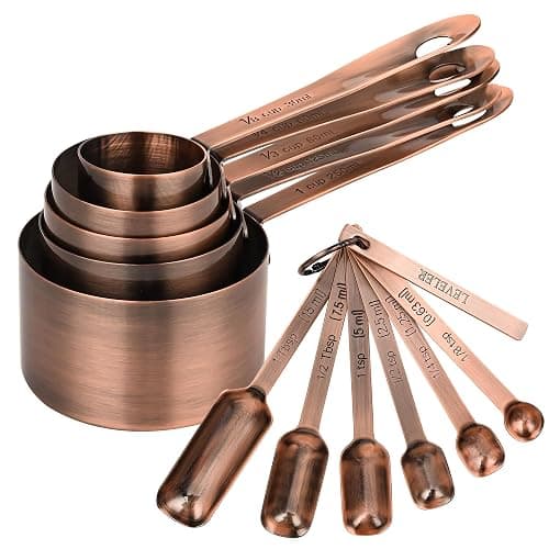 IFFMYJB Copper Plate Measuring Cups and Spoons Set of 12, Copper Measuring Cups and Spoons Set with Leveler, Stainless Steel Measuring Spoons & Cups for Dry & Liquid Ingredients During Kitchen&Baking - Image 1