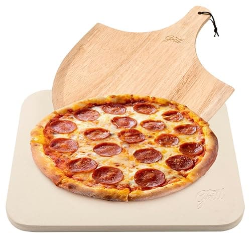 HANS GRILL PIZZA STONE | Rectangular Pizza Stone For Oven Baking & BBQ Grilling With Free Wooden Peel | Extra Large 15 x 12" Inch Durable Cordierite Cooking Stone. - Image 1