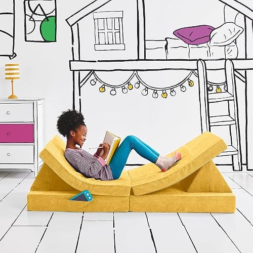 Yourigami Kids and Toddler Play Couch, Convertible Folding Sofa, Durable Foam Modular Design, Sunflower Yellow XL - Image 1