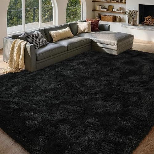 FinRèc 6x9 Feet Black Rugs for Bedroom Living Room, Plush Shag Area Rug, Non-Slip Fluffy Furry Rug for Nursery Kids Room Dorm Room Home Decor, Indoor Shaggy Floor Carpet - Image 1