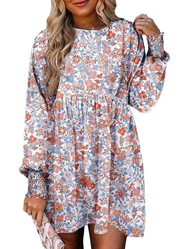 Dokotoo Fall Dresses for Women 2025 Floral Flowy Boho Dresses Long Sleeve Empire Waist Babydoll Mini Dress - Image 1
