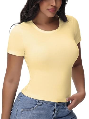EasyFair Womens T Shirts Basic Short Sleeve Crew Neck Slim Fit Tees Summer Workout Casual Bodycon Tops 2025 - Image 1