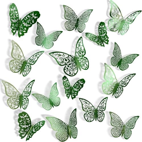 Bememo 72 Pieces 3D Butterfly Wall Decals Sticker Decal Wall Decor Art Decorative Sticker 3 Sizes for Room Offices Bedroom Bathroom Living Room Decor(Light Green) - Image 1