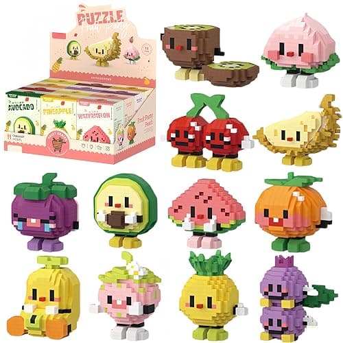 TIM CHESS 12 Pack Mini Fruit Theme Building Block Sets, Micro Food Figurine | Small Brick Model Kits Gift Box Party Favors Stocking Stuffers Desk Decor - Image 1
