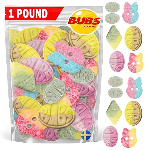 Bubs Swedish Candy Mix - Authentic Sweet and Sour Swedish Gummies - 1 Pound of Godis From Sweden - Big Ovals, Dizzy Skulls, Tutti Frutti and More - Foam Candy - Packed in a Candynavia Sweden Bag - Image 1