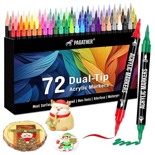 Pagather 72 Colors Acrylic Paint Markers, Dual Tip with Fine Tip and Brush Tip Pens for Stone, Wood, Calligraphy, Canvas, Ceramic, Metal, Glass, Rock Painting, DIY Crafts - Image 1