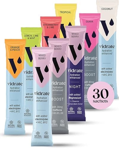 Electrolytes Powder - Hydration Sachets Packed with Vitamins - Zero Sugar Rehydration Sachet, No Artificial Sweeteners & Preservatives by ViDrate - Mixed Berry Variety Pack, 30 Electrolytes Sachets - Image 1