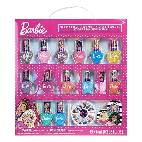 Townley Girl Barbie Movie 18 Piece Set Kids Water-Based Nail Polish Set, Includes Nail Polish, Nail Gems, Nail File for Age 3+, Parties Birthday - Image 1