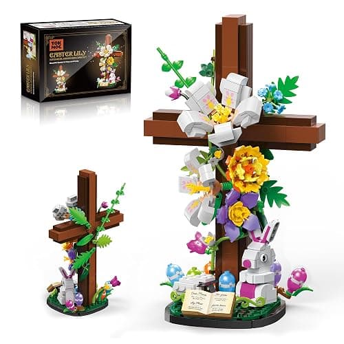 HiDectee Christian Cross Flower Building Set - Jesus Botanical Lily Cross with Bible Base & Spring Garden - Religious Faith Gifts for Women, Mom & Grandma - Spiritual Home Decor, Baptism - Image 1