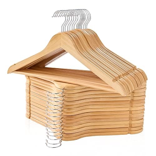 Edergoo Wooden Hangers 30 Pack, Smooth Wood Hangers with 360 Swivel Hook & Notches, Natural Solid Coat Hangers Wooden for Closet - Image 1