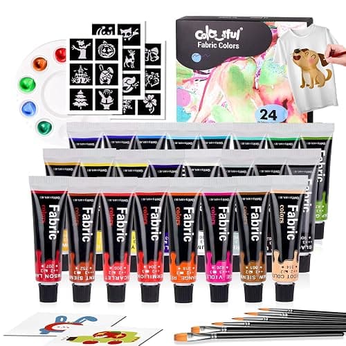Colorful Fabric Paint Set for Clothes 24 Colors - Permanent Textile Paint Kit for Shoes, Canvas - Non-Toxic Slick Painting Set for Adults, Beginner & Artists - Image 1