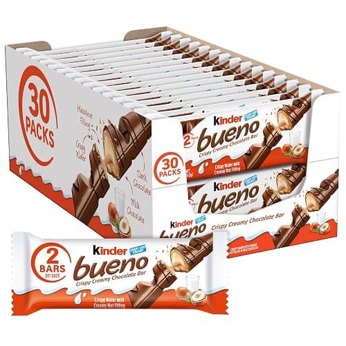 Kinder Bueno Milk Chocolate Bars with Hazelnut Filling, 30 Packs of 2, Bulk Chocolate Candy Bars for Game Day, Football Party Supplies, Snacks for Adults, 1.4 oz Per Pack - Image 1