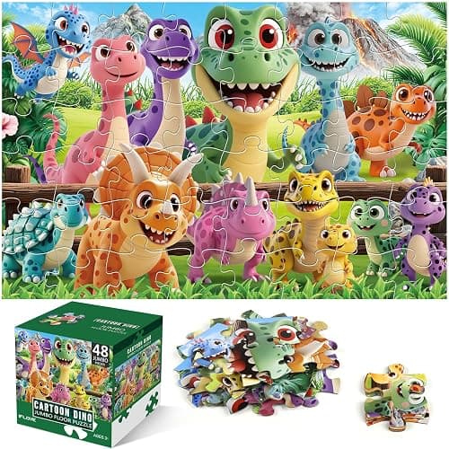 Jumbo Floor Puzzle for Kids Ages 4-6,48 Piece Cartoon Dinosaur Large Jigsaw Puzzles,Learning Toys for Toddlers Ages 3-5,Children Homeschool Educational Easter Gift for Boy Girl Ages 4-8 - Image 1