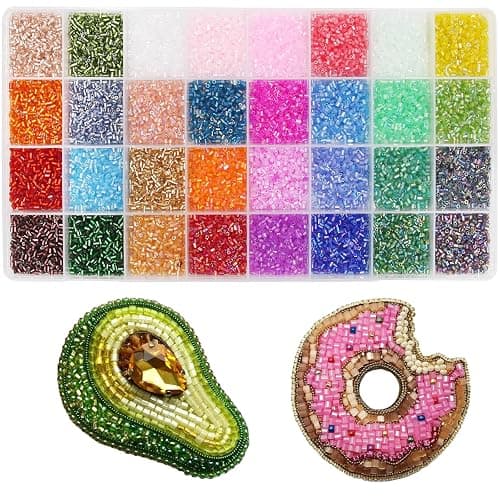 EuTengHao Kit de perles tubulaires 3 mm en verre pour la fabrication de bijoux, la broderie et la décoration intérieure (32 couleurs vives, 19200 pièces) - Image 1