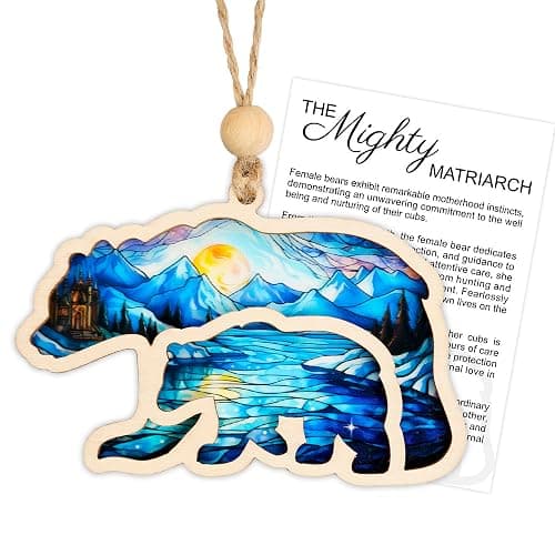 Mama Bear Suncatcher Effect Ornament with Story Card, Mama Bear Decorations for Hanging, for Mom, Grandma, The Mighty Matriarch Bear and Cub Ornament, Motherhood, Story Ornaments - Image 1