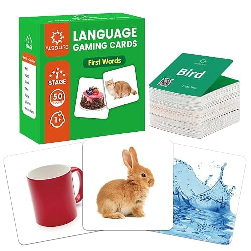 ALSOLIFE Thick Video & Game Flash Cards- 50 First Words Flash Cards for Baby - Picture Cards for Speech Therapy- Noun Cards for Kids Speech Delays- Aba Therapy, Autism Learning Materials - Image 1