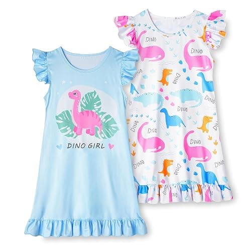 LQSZ 2Pcs Girls Nightgowns 3-10 Years Flutter Short Sleeves Nightdress Nightie Dress Sleepwear Pajamas for Little Girls - Image 1