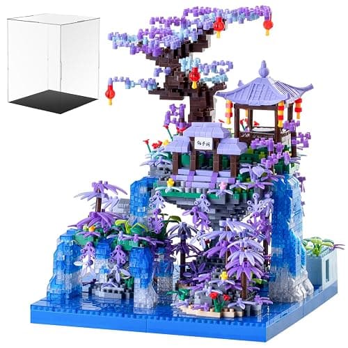 CAXIMSY Peach Blossom Pond Building Blocks Set,Building Blocks Set Gifts for Adults and Kids, Micro Bricks Cherry Blossom Tree House Kit with LED Light and Display Box(2500+Pieces) - Image 1