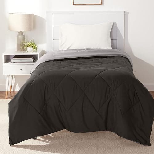 Amazon Basics Comforter Blanket Twin/Twin XL, Reversible Lightweight Microfiber All Season Blanket, Black/Grey - Image 1