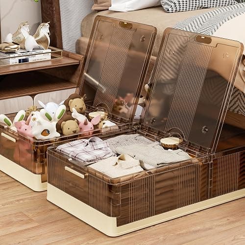 Panghuhu88 Under Bed Storage,13.5gal 2Pack Stackable Bed Storage with Wheels Installation-free Under Bed Storage Containers Insect-proof for Clothes,Stationery,Dolls (13.5gal, 2 pack) - Image 1