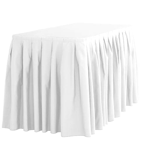 LTC LINENS Table Skirt White for 4 Feet Rectangular or 48 Inch Round Table - 14 ft Pleated Table Skirting Cloth Polyester for Banquet, Wedding - White - 13" x 10" (Rectangular) - Image 1