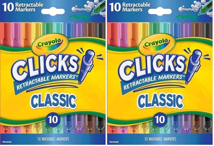 Crayola Clicks Retractable Tip Markers (10ct), Stocking Stuffers for Kids & Toddlers, Cone Tip Washable Art Marker Set, Coloring Book Supplies, No Dry, 3+ (Pack of 2) - Image 1
