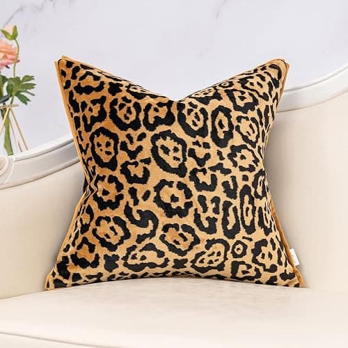 Yangest Black and Gold Square Pillow Cover Cut Velvet Leopard Print Cushion Cover Luxury Modern Pillowcover for Couch Living Room Bedroom,18x18 Inch - Image 1