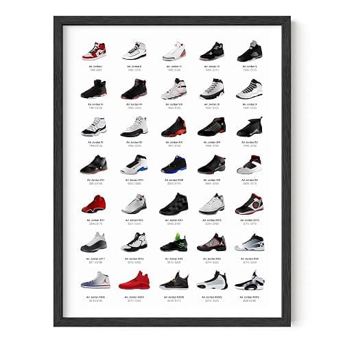 HAUS AND HUES Sneaker Posters for Guys - Michael Jordan Shoes Poster, Sneaker Wall Art Cool Posters for Guys Bedroom, Dope Prints Sneakerhead Room Decor, Shoe Poster Cool Art 12”x16” (Black Framed) - Image 1