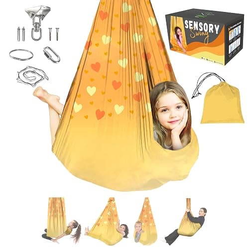 TIBEL Sensory Swing with 6 Accessories Holds 300lbs 360° Swivel Double Layer Nylon Fabric Gives Calming Therapy Sensory Effect Pelvic Joint Stability for Kids and Adults with Asperger Autism ADHD SPD - Image 1