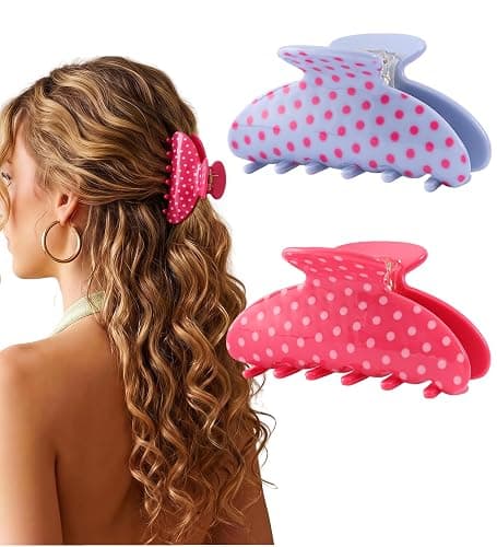 2 Pack Polka Dot Small Medium Hair Claw Clips,3.1 Inch Acetate Claw Clips for Women Thin Fine Thick Hair Hair Clips for Updo Half Up Hair Styles - Image 1