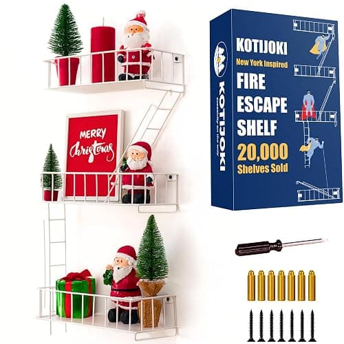 Fire Escape Wall Shelf β New York Decorative Floating Shelf β Wall Art Ladder Shelf β White Metal Trinket Shelves for Bedroom, Living Room, Home, Storage and Display (3-Tier) - Image 1