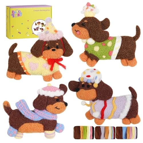 LUDOTEK Needle Felting Kit, 4 PCS Animal Needle Felting Beginner Kits, Wool Felt Needle Felting Tools Foam Pad, Craft Party Supplies for Beginners Adult(4pack Dachshund) - Image 1