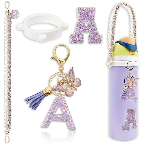 Letter Owala Accessories for Water Bottle 24oz 32oz 40oz, with Cute Initial Charm and Handle Strap, Compatible with Owala Free Sip, Coffee Tumbler, Owala Kids Bottle, Sway, Stanley Cup Accessories - Image 1