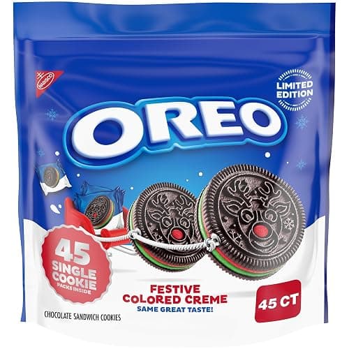 OREO Red and Green Festive Colored Creme Chocolate Sandwich Cookies, Limited Edition Holiday Cookies, 45 Snack Packs (1 Per Pack) - Image 1