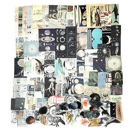 Esweny 200 Pieces Vintage Ephemera Scrapbooking Supplies Pack for Journaling, Decoupage Paper Scrapbook Stickers Kit for Junk Journal Planners Collage Craft Notebooks Album (Space and Sea) - Image 1