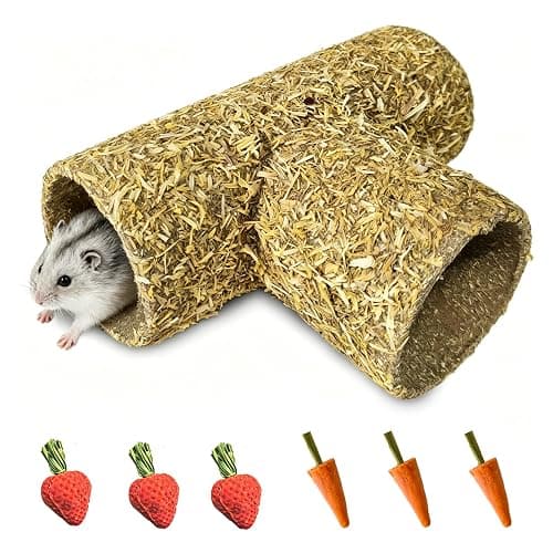 Hamster Hideout Tunnel Natural Hay & Dried Flower Paper Tube Maze Burrowing Habitat Decor for Dwarf Hamsters Gerbils Mice Syrian Hamsters (Calendula) - Image 1