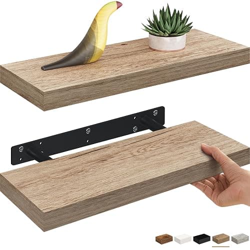 Ballucci Floating Shelves, 16" Wood Wall Shelf Set of 2, Invisible Brackets Floating Shelf Bathroom Wall Decor, Living Room, Bedroom, Kitchen, Nursery, 6" Deep, Natural Oak - Image 1