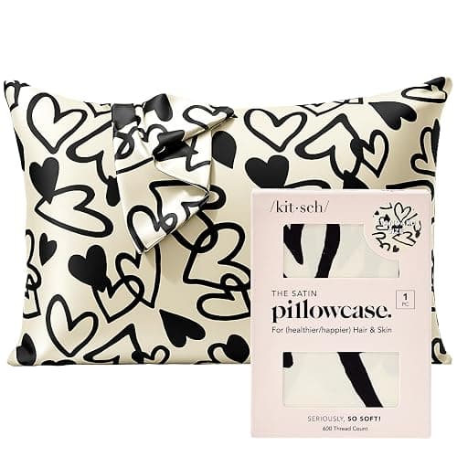 Kitsch Satin Pillowcase with Zipper for Hair & Skin, Softer Than Silk Pillow Cases Queen, Wrinkle-Free, Smooth and Cooling Satin Pillow Covers, Standard Size 19"x26" - Heart - Image 1