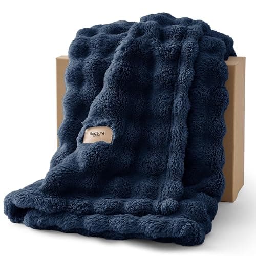 Bedsure 3D Fleece Bubble Blanket for Couch - GentleSoft Blue Throw Blanket for Sofa Bed Room Decor - Luxury Soft Cozy Gifts for Women Men, Lightweight, All Seasons, Navy Blue, 50"×70" - Image 1