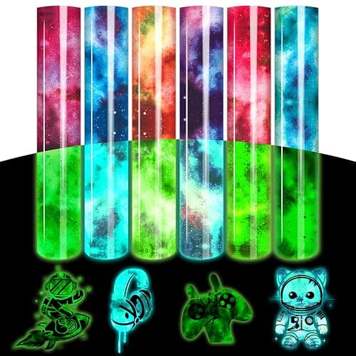 Tintnut Glow in Dark HTV Heat Transfer Vinyl - 12x10 inch 6 Sheets Luminous Galaxy Iron on Vinyl Galaxy HTV Vinyl for T-Shirts DIY Compatible with Cricut or Silhouette Cameo - Image 1