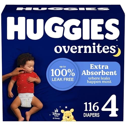 Huggies Size 4 Overnites Baby Diapers: Overnight Diapers, Size 4 (22-37 lbs), 116 Ct (2 Packs of 58), Packaging May Vary - Image 1