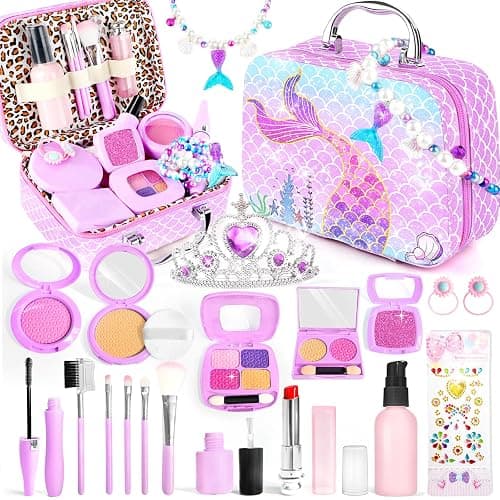 INNOCHEER Pretend Makeup for Toddlers Toys, Fake Makeup Mermaid Toys for Girls Purse, Toddler Makeup Kit Pretend Play Makeup Toys, Toy Mermaid Makeup for Kids, Gifts Toys for 3 4 5 6 7+ Year Old Girls - Image 1