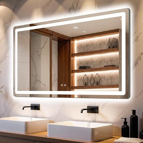 Delma LED Bathroom Mirror with Lights, 30x50 Vanity Mirror for Bathroom Wall, Anti-Fog, Dimmable, Front Lit & Backlit, Memory Function, Shatterproof Tempered Glass, 3 Color Modes(Horizontal/Vertical) - Image 1