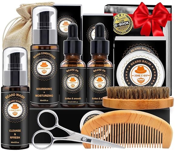 XIKEZAN Beard Grooming Kit for Men w/Beard Conditioner, Wash, Oil, Balm,Brush,Birthday Fathers Valentines Gifts for Men Him Dad Husband Boyfriend Secret Santa Christmas Gifts Stocking Fillers - Image 1
